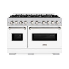 ZLINE 48 in. 6.7 cu. ft. Classic Double Oven Dual Fuel Range with 8 Burner Gas Cooktop in Stainless Steel with White Matte Doors - CDR-WM-48