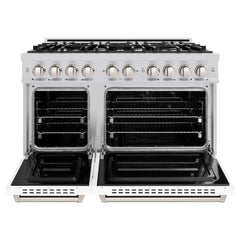 ZLINE 48 in. 6.7 cu. ft. Classic Double Oven Dual Fuel Range with 8 Burner Gas Cooktop in Stainless Steel with White Matte Doors - CDR-WM-48