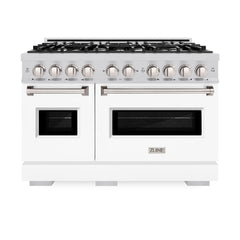 ZLINE 48 in. 6.7 cu. ft. Classic Double Oven Dual Fuel Range with 8 Burner Gas Cooktop in Stainless Steel with White Matte Doors - CDR-WM-48