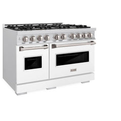 ZLINE 48 in. 6.7 cu. ft. Classic Double Oven Dual Fuel Range with 8 Burner Gas Cooktop in Stainless Steel with White Matte Doors - CDR-WM-48