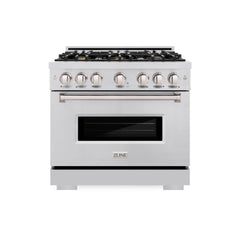 ZLINE 36 in. 5.2 cu. ft. Classic Gas Range with Convection Gas Oven in Stainless Steel with 6 Brass Burners - CGR-BR-36