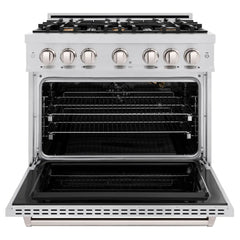 ZLINE 36 in. 5.2 cu. ft. Classic Gas Range with Convection Gas Oven in Stainless Steel with 6 Brass Burners - CGR-BR-36