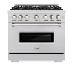 ZLINE 36 in. 5.2 cu. ft. Classic Gas Range with Convection Gas Oven in Stainless Steel with 6 Brass Burners - CGR-BR-36