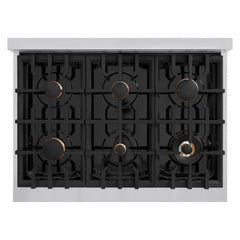 ZLINE 36 in. 5.2 cu. ft. Classic Gas Range with Convection Gas Oven in Stainless Steel with 6 Brass Burners - CGR-BR-36