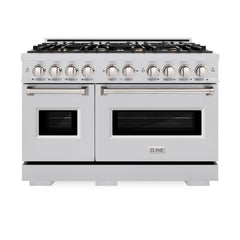 ZLINE 48 in. 6.7 cu. ft. Classic Double Oven Gas Range in Stainless Steel with 8 Brass Burners - CGR-BR-48