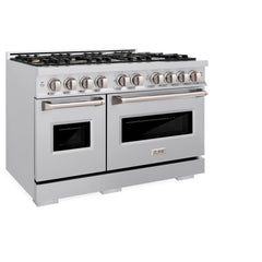 ZLINE 48 in. 6.7 cu. ft. Classic Double Oven Gas Range in Stainless Steel with 8 Brass Burners - CGR-BR-48