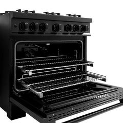 ZLINE 36 in. 5.2 cu. ft. Classic Gas Range with Convection Gas Oven in Black Stainless Steel with 6 Brass Burners - CGRB-BR-36