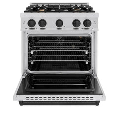 ZLINE Autograph Edition 30 in. 4.2 cu. ft. Classic Gas Range with 4 Burner Cooktop and Convection Gas Oven in Stainless Steel and Matte Black Accents - CGRZ-30-MB - The Home Selection