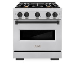 ZLINE Autograph Edition 30 in. 4.2 cu. ft. Classic Gas Range with 4 Burner Cooktop and Convection Gas Oven in Stainless Steel and Matte Black Accents - CGRZ-30-MB - The Home Selection