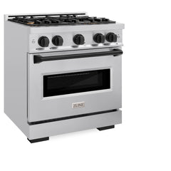 ZLINE Autograph Edition 30 in. 4.2 cu. ft. Classic Gas Range with 4 Burner Cooktop and Convection Gas Oven in Stainless Steel and Matte Black Accents - CGRZ-30-MB - The Home Selection
