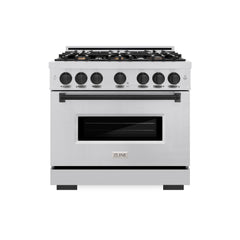 ZLINE Autograph Edition 36 in. 5.2 cu. ft. Classic Gas Range with 6 Burner Cooktop and Convection Gas Oven in Stainless Steel and Matte Black Accents - CGRZ-36-MB - The Home Selection