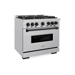 ZLINE Autograph Edition 36 in. 5.2 cu. ft. Classic Gas Range with 6 Burner Cooktop and Convection Gas Oven in Stainless Steel and Matte Black Accents - CGRZ-36-MB - The Home Selection