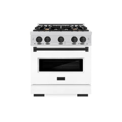 ZLINE Autograph Edition 30 in. 4.2 cu. ft. Classic Gas Range with 4 Burner Cooktop and Convection Gas Oven in Stainless Steel with White Matte Door and Matte Black Accents - CGRZ-WM-30-MB - The Home Selection