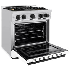 ZLINE Autograph Edition 30 in. 4.2 cu. ft. Classic Gas Range with 4 Burner Cooktop and Convection Gas Oven in Stainless Steel with White Matte Door and Matte Black Accents - CGRZ-WM-30-MB - The Home Selection
