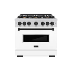 ZLINE Autograph Edition 36 in. 5.2 cu. ft. Classic Gas Range with 6 Burner Cooktop and Convection Gas Oven in Stainless Steel with White Matte Door and Matte Black Accents - CGRZ-WM-36-MB - The Home Selection