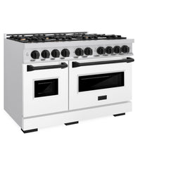 ZLINE Autograph Edition 48 in. 6.7 cu. ft. Classic Double Oven Gas Range with 8 Burner Cooktop in Stainless Steel with White Matte Doors and Matte Black Accents
