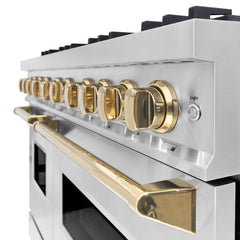 ZLINE Autograph Edition 48 in. 6.7 cu. ft. Classic Double Oven Gas Range with 8 Burner Cooktop in Stainless Steel and Polished Gold Accents - CGRZ-48-G - The Home Selection