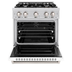 ZLINE 30 in. 4.2 cu. ft. Classic Dual Fuel Range with 4 Burner Gas Cooktop and Electric Convection Oven in Stainless Steel with White Matte Door - CDR-WM-30