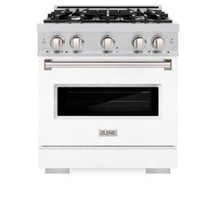 ZLINE 30 in. 4.2 cu. ft. Classic Dual Fuel Range with 4 Burner Gas Cooktop and Electric Convection Oven in Stainless Steel with White Matte Door - CDR-WM-30