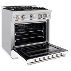 ZLINE 30 in. 4.2 cu. ft. Classic Dual Fuel Range with 4 Burner Gas Cooktop and Electric Convection Oven in Stainless Steel with White Matte Door - CDR-WM-30