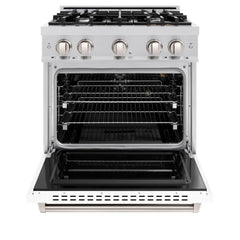 ZLINE 30 in. 4.2 cu. ft. Classic Gas Range with 4 Burner Cooktop and Convection Gas Oven in Stainless Steel with White Matte Door - CGR-WM-30