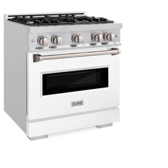ZLINE 30 in. 4.2 cu. ft. Classic Gas Range with 4 Burner Cooktop and Convection Gas Oven in Stainless Steel with White Matte Door - CGR-WM-30
