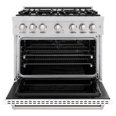 ZLINE 36 in. 5.2 cu. ft. Classic Gas Range with 6 Burner Cooktop and Convection Gas Oven in Stainless Steel with White Matte Door - CGR-WM-36