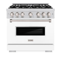 ZLINE 36 in. 5.2 cu. ft. Classic Gas Range with 6 Burner Cooktop and Convection Gas Oven in Stainless Steel with White Matte Door - CGR-WM-36