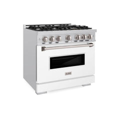 ZLINE 36 in. 5.2 cu. ft. Classic Gas Range with 6 Burner Cooktop and Convection Gas Oven in Stainless Steel with White M