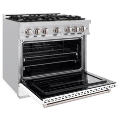 ZLINE 36 in. 5.2 cu. ft. Classic Gas Range with 6 Burner Cooktop and Convection Gas Oven in Stainless Steel with White Matte Door - CGR-WM-36