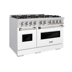 ZLINE 48 in. 6.7 cu. ft. Classic Double Oven Gas Range with 8 Burner Cooktop in Stainless Steel with White Matte Doors -