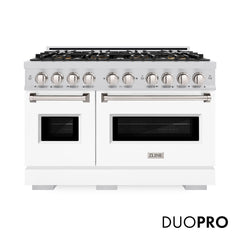 ZLINE 48 in. 6.7 cu. ft. Classic Dual Fuel Range with 8 Burner DuoPro™ Cooktop and Dual Ovens with White Matte Doors - P