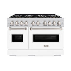 ZLINE 48 in. 6.7 cu. ft. Classic Dual Fuel Range with 8 Burner DuoPro™ Cooktop and Dual Ovens with White Matte Doors - PCDR-WM-48