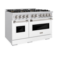 ZLINE 48 in. 6.7 cu. ft. Classic Dual Fuel Range with 8 Burner DuoPro™ Cooktop and Dual Ovens with White Matte Doors - PCDR-WM-48
