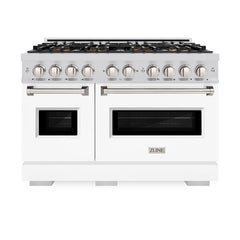 ZLINE 48 in. 6.7 cu. ft. Classic Dual Fuel Range with 8 Burner DuoPro™ Cooktop and Dual Ovens with White Matte Doors - PCDR-WM-48