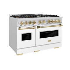 ZLINE Autograph Edition 48 in. 6.7 cu. ft. Classic Dual Fuel Range with 8 Burner DuoPro™ Cooktop and Dual Ovens with White Matte Doors and Champagne Bronze Accents