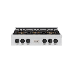ZLINE 36 in. Classic Gas Rangetop with 6 Burner DuoPro™ Cooktop in Sta - Stainless Steel with Matte Black Accents