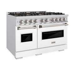 ZLINE 48 in. 6.7 cu. ft. Classic Gas Range with 8 Burner DuoPro™ Cooktop and Dual Ovens with White Matte Doors - PCGR-WM-48 - The Home Selection