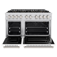ZLINE 48 in. 6.7 cu. ft. Classic Gas Range with 8 Burner DuoPro™ Cooktop and Dual Ovens with White Matte Doors - PCGR-WM-48 - The Home Selection