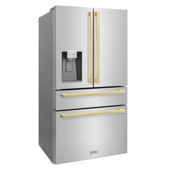 ZLINE Autograph Edition 36 Inch 21.6 cu. ft. Counter-Depth French Door Refrigerator with Water and Ice Dispenser in Fingerprint-Resistant Stainless Steel with Modern Handles- RFMZ-W-36