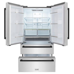 ZLINE Autograph Edition 36 in. 22.5 cu. ft. Counter-Depth French Door Refrigerator with Ice Maker in Fingerprint-Resistant Stainless Steel with Matte Black Modern Handles - RFMZ-36-FMB