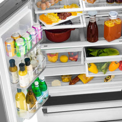 ZLINE Autograph Edition 36 in. 22.5 cu. ft. Counter-Depth French Door Refrigerator with Ice Maker in Fingerprint-Resistant Stainless Steel with Matte Black Modern Handles - RFMZ-36-FMB