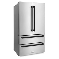 ZLINE Autograph Edition 36 in. 22.5 cu. ft. Counter-Depth French Door Refrigerator with Ice Maker in Fingerprint-Resistant Stainless Steel with Matte Black Modern Handles - RFMZ-36-FMB