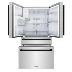 ZLINE Autograph Edition 36 in. 21.6 cu. ft. Counter-Depth French Door Refrigerator with Water and Ice Dispenser in Fingerprint-Resistant Stainless Steel with Matte Black Modern Handles - RFMZ-W-36-FMB