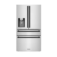 ZLINE Autograph Edition 36 in. 21.6 cu. ft. Counter-Depth French Door Refrigerator with Water and Ice Dispenser in Finge