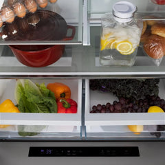 ZLINE Autograph Edition 36 in. 21.6 cu. ft. Counter-Depth French Door Refrigerator with Water and Ice Dispenser in Fingerprint-Resistant Stainless Steel with Matte Black Modern Handles - RFMZ-W-36-FMB