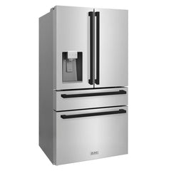 ZLINE Autograph Edition 36 in. 21.6 cu. ft. Counter-Depth French Door Refrigerator with Water and Ice Dispenser in Fingerprint-Resistant Stainless Steel with Matte Black Modern Handles - RFMZ-W-36-FMB