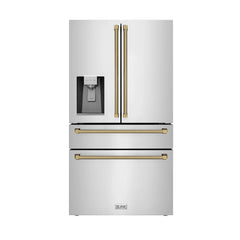 ZLINE Autograph Edition 36-Inch 21.6 cu. ft. Counter-Depth French Door Refrigerator with Water & Ice Dispenser in Fingerprint-Resistant Stainless Steel - RFMZ-W-36-K