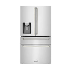 ZLINE Autograph Edition 36-Inch 21.6 cu. ft. Counter-Depth French Door Refrigerator with Water & Ice Dispenser in Fingerprint-Resistant Stainless Steel - RFMZ-W-36-K