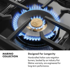 ZLINE Autograph Edition 36 in. 5.2 cu. ft. Marino Gas Range with 6 Burner DuoPro™ Cooktop and Convection Gas Oven in Black Stainless Steel and Polished Gold Accents - PMGRBZ-36-G - The Home Selection